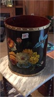 Wooden hand painted trash can