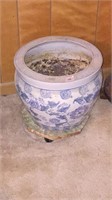 Oriental Fish Bowl Planter With Rolling Cart