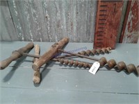 Hand augers w/ wooden handles, set of 3