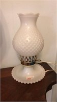 Vintage small milk glass hobnail lamp