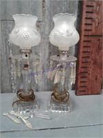 Pair of glass lamps w/ glass/ plastic prisms