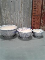 Blue Spongeware graduated bowl set of 3