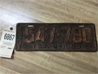 1929 Texas front license plate.
