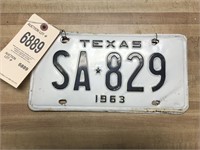 1963 Texas front and rear pair license plates.