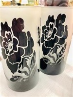 Pr. Black 7 White Cameo Style Glass Tall Vases
