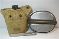 Military WWII Canteen & Mess Kit with knife 1945
