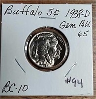 1938-D  Buffalo Nickel  Gem BU-65