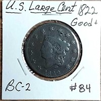 1822  Coronet Large Cent  G+