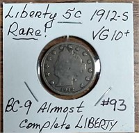 1912-S  Liberty Nickel  VG-10