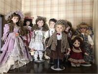 8 Porcelain Dolls On Stands