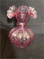 Fenton Rose Ruffled Edge Hobnail Vase