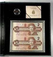 1996  Canadian $2 Piedfort and Banknotes set