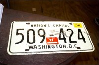 1971 WASHINGTON DC LICENSE PLATE