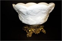 MILK GLASS PUNCH BOWL W/STAND