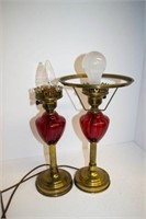 PAIR OF RUBY RED LAMPS