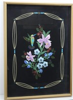 Embroidered Hummingbird Picture on Black Felt