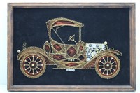 Copper Wire Antique Car Art on Black Velvet