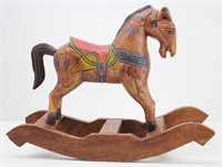 Hand Carved & Painted Wood Mini Rocking Horse