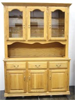 Lighted Oak China Hutch with Glass Doors