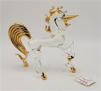 Glass Unicorn Statue With Gold Trim