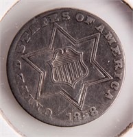 Coin 1858 Three Cent Silver in Fine / Very Fine