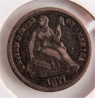 Coin 1871 Seated Liberty Half Dime in Fine