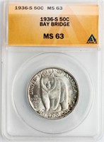 Coin 1936-S Bay Bridge Commemorative ANACS MS63