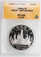 Coin 1996-P Smithsonian Silver $ ANACS PF69 DCAM