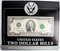 Coin Uncut Sheet $2 U.S. Notes $16 Face