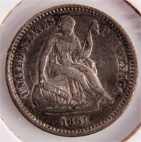 Coin 1861 Seated Half Dime Very Fine