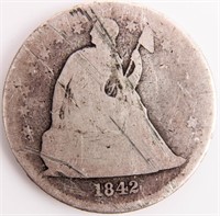 Coin 1842 Seated Liberty Silver Dollar AG Scr.