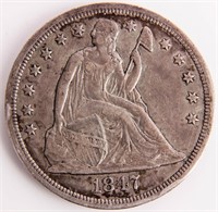 Coin 1847 No Motto Seated Liberty Silver Dollar XF