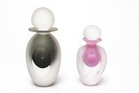 Two Frosted Art Glass Perfume Bottles