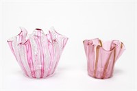Two Venini Pink Murano Glass Handkerchief Vases