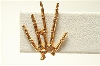 14K Yellow Gold Skeleton Hand Tie Tack Lapel Pin
