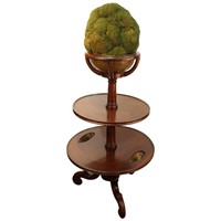 Wood Dumbwaiter Three Tier Stand w Faux Topiary