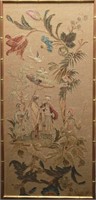 Crewel Work Chinoiserie Embroidered Panel, Vintage
