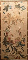 Crewel Work Chinoiserie Embroidered Panel, Vintage