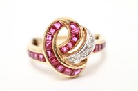 14K Gold Rubies & Diamonds Knot Motif Ring