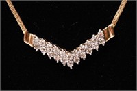 14K Gold & Diamonds Chevron Form Pendant Necklace