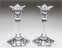 Orrefors Crystal "Open Tulip" Candlesticks, Pair