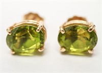 14K Gold Oval-Cut Peridot Stud Earrings, Pair