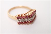 10K Gold Diamonds & Rubies Chevron Motif Ring