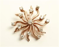 14K Rose Gold & Diamonds Starburst Brooch Pendant