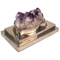 Geode Amethyst Quartz Crystal Cluster Silver Base