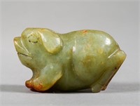 Chinese Green Jade Carved Pig Statue