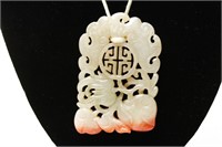 Chinese Celadon & Russet Jade Reticulated Pendant