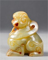 Chinese Green Jade Carved Lion Toggle