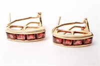 14K Gold Square-Cut Garnets Channel-Set Earrings