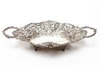 Continental Silver Pierced Oval Footed Bowl